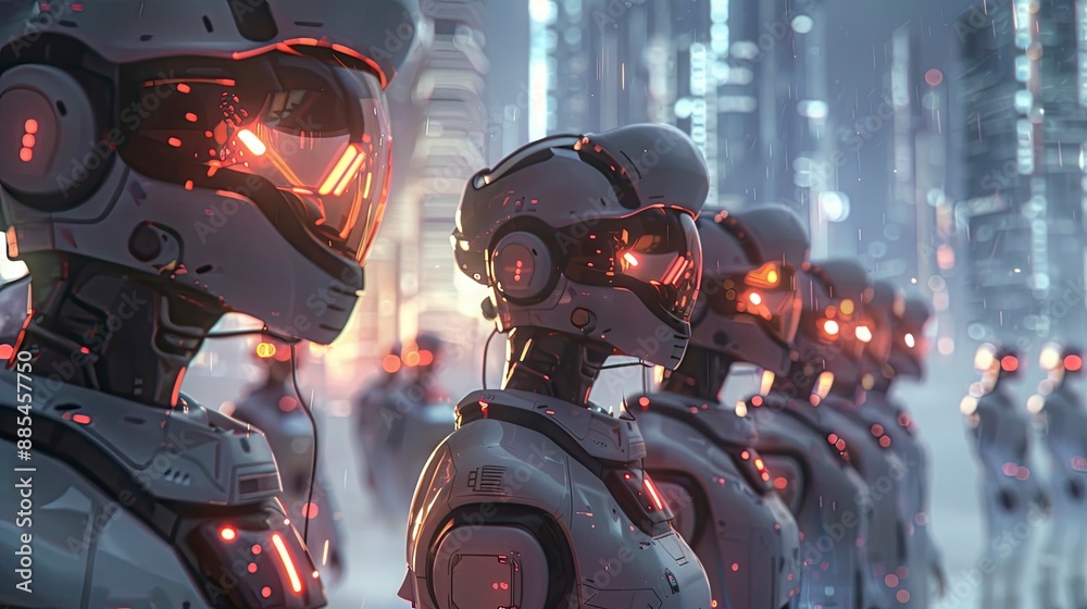 Fototapeta premium Virtual AI assistants collaborating on a project, symbolizing teamwork and synergy in digital environments