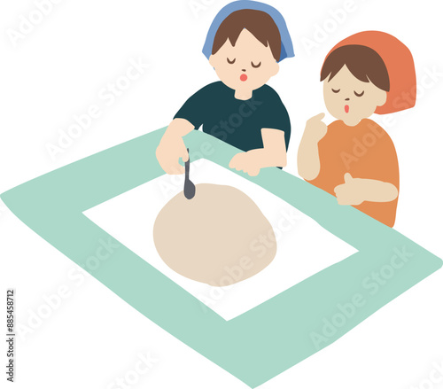 保育園の食育活動でピザ作りをする子供達
