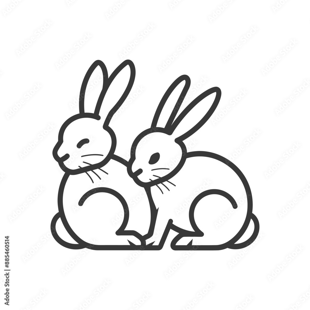 Bunnies minimalist line art icon logo symbol black color only Bunnies minimalist line art icon logo symbol black color only