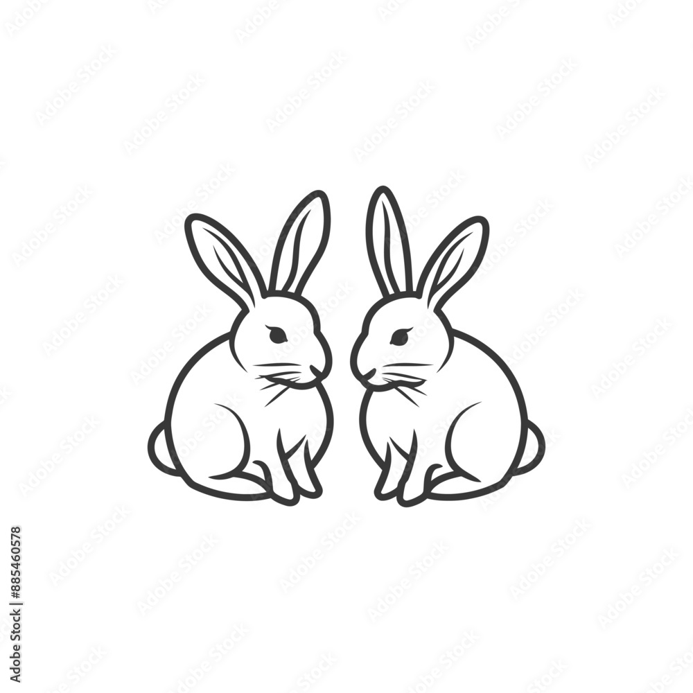Bunnies minimalist line art icon logo symbol black color only Bunnies minimalist line art icon logo symbol black color only