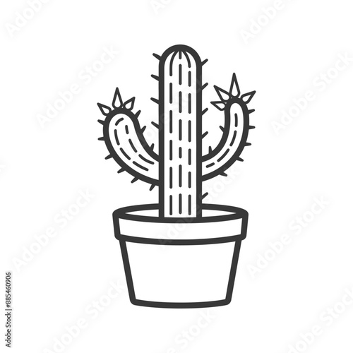 Cactus minimalist line art icon logo symbol black color only