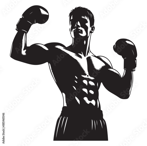 
A boxer stands with pose vector silhouette Isolated vector on white Background.