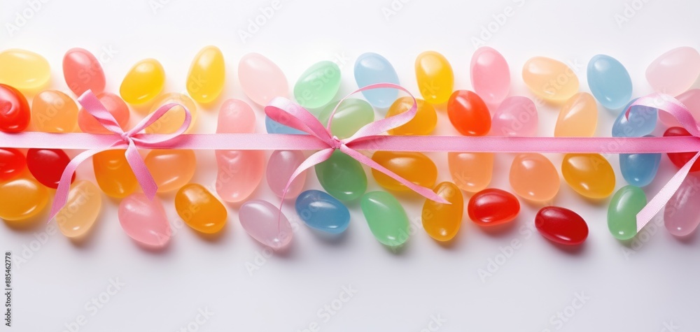 Sweet Pastel Jelly Beans and Gummy Worms - Perfect for Vibrant Children's Gift Wrap