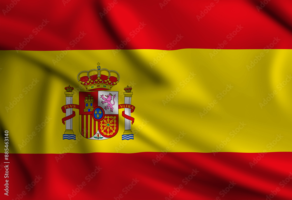 Spain flag covering the frame is waving in the wind Spain flag covering the frame is waving in the wind