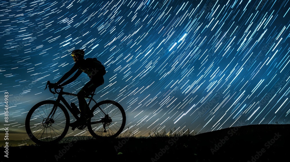 Fototapeta premium Starry Path Inspiring Cyclist Silhouette Embracing the Journey of Life and Endurance Health