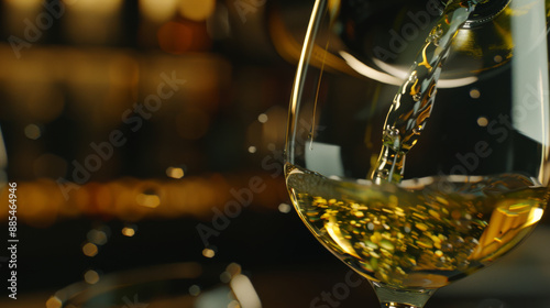 Wallpaper Mural A close-up shot of white wine being poured into a glass, capturing the golden flow and bubbles of the liquid in a warmly lit background. Torontodigital.ca
