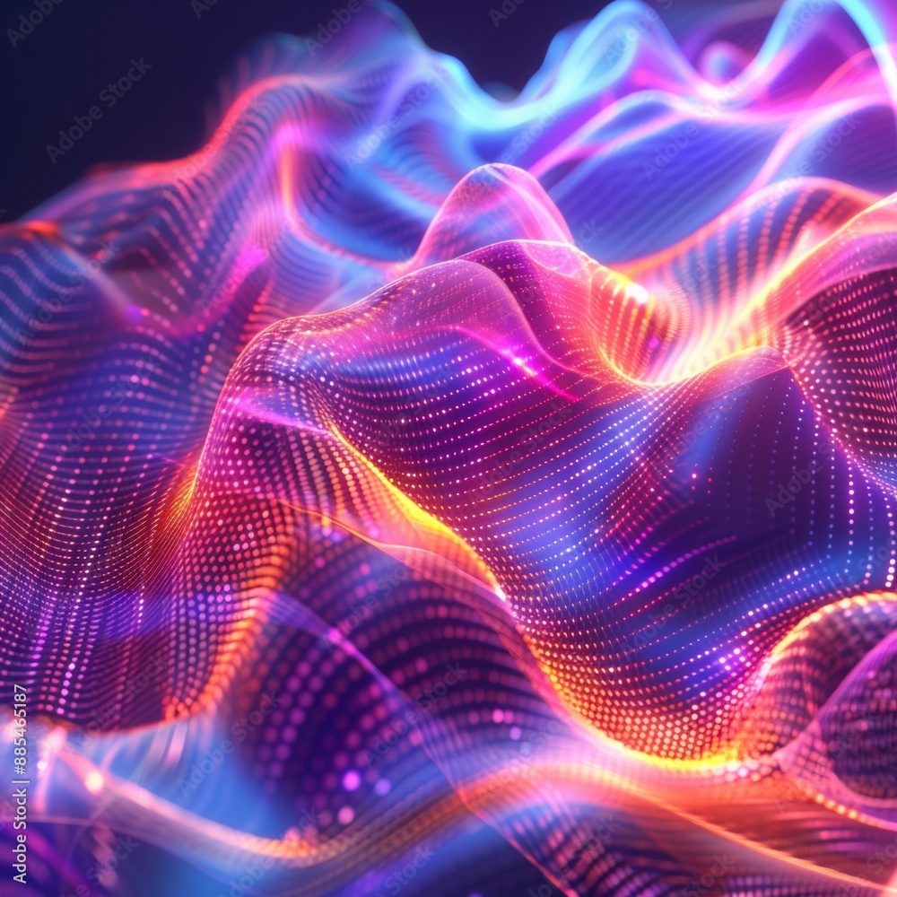 Vibrant Neon 3D Sound Waves: Futuristic Abstract Background Music