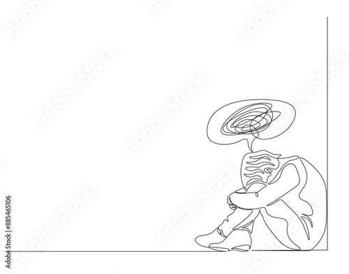 Wallpaper Mural Continuous one line drawing of depressed man. Single line drawing illustration of depressed man sitting. Depression, stressed, and despair concept line art. Editable outline. Torontodigital.ca