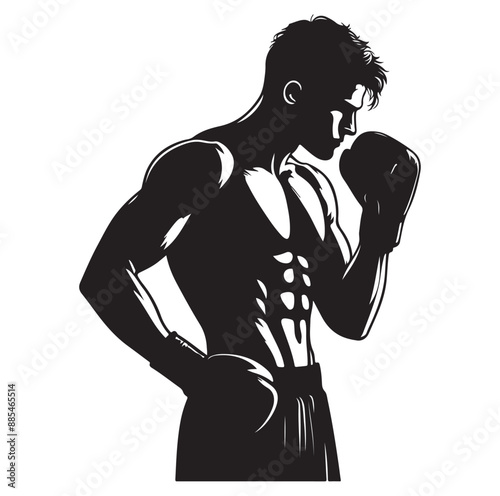 
A boxer stands with pose vector silhouette Isolated vector on white Background.