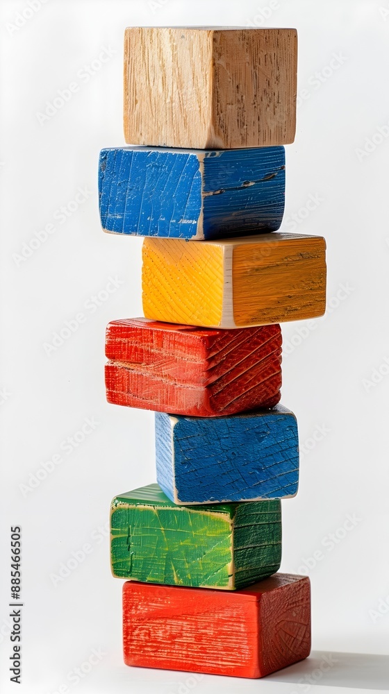 Colorful Wooden Building Blocks Stacked in Creative Geometric Arrangement Colorful Wooden Building Blocks Stacked in Creative Geometric Arrangement