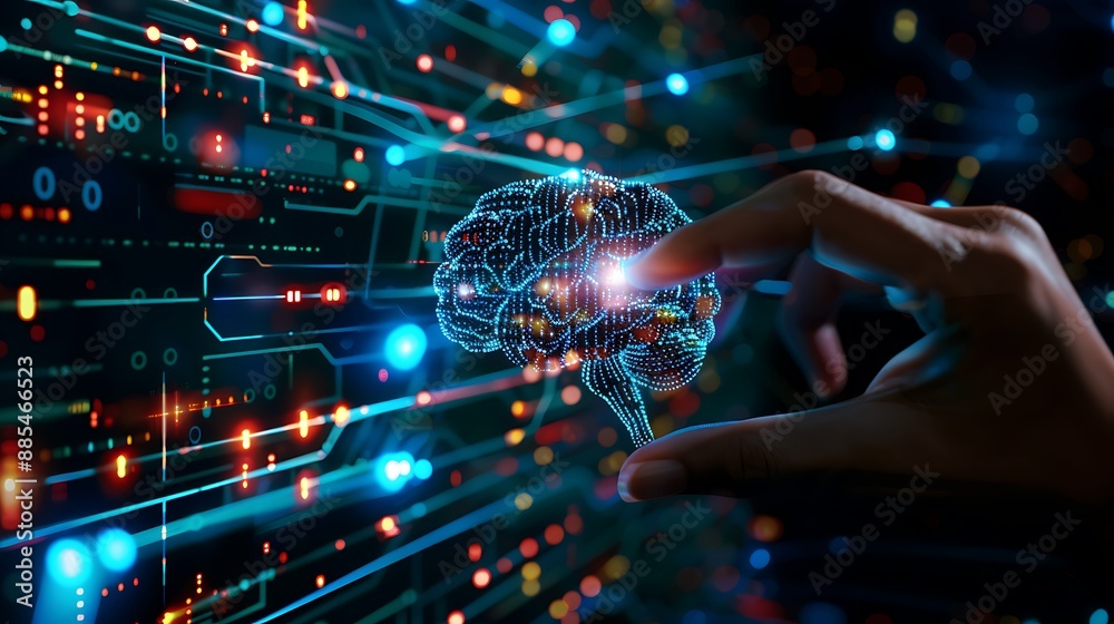 Digital Brain in Hand, Abstract Concept of Artificial Intelligence Digital Brain in Hand, Abstract Concept of Artificial Intelligence