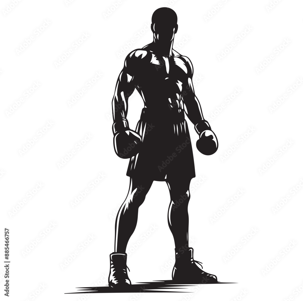 A boxer stands with pose vector silhouette Isolated vector on white Background.
A boxer stands with pose vector silhouette Isolated vector on white Background.