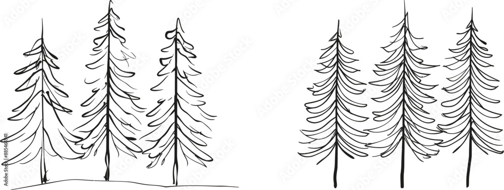 The pine fir trees of a forest. Continuous line drawing