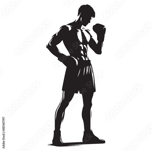 
A boxer stands with pose vector silhouette Isolated vector on white Background.