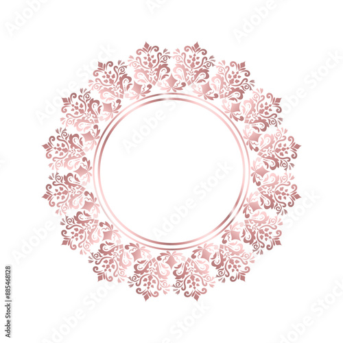 Damask Round Wreath rose gold circular ornament floral Abstract pattern, Classical Victorian traditional style, illustration Vintage Design, Floral frames, Mandala, Antique border, Moroccan frame