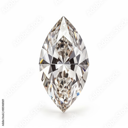 An exquisite marquise-cut diamond with pointed ends and a striking elongated shape, isolated on white background