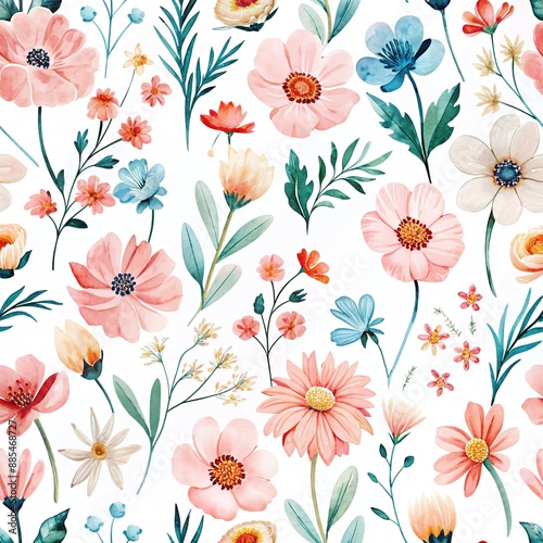 Wallpaper Mural Vibrant Floral Watercolor Seamless Pattern Torontodigital.ca