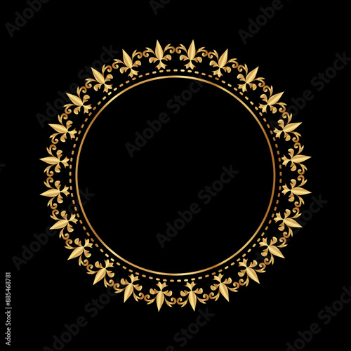 Classic Round Damask gold ornament, Decorative frame Elegant vector element for design in Eastern style, place for text, Floral golden border, Lace illustration for invitations and greeting cards