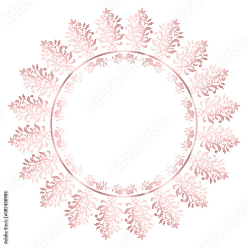 Damask Round Wreath rose gold circular round ornament floral Abstract pattern, Classic Victorian traditional style, illustration Vintage Design, Floral frames, Mandala, Antique, Moroccan frame