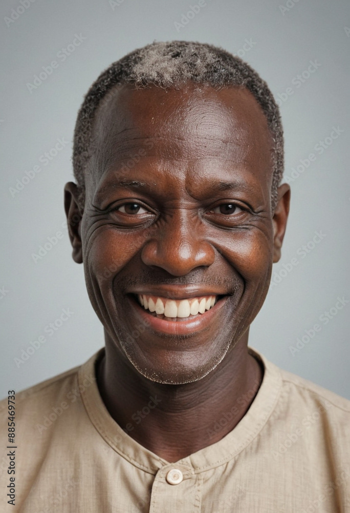 Obraz premium Portrait view of a regular happy smiling C?te d Ivoire old man, ultra realistic, candid, social media, avatar image, plain solid background