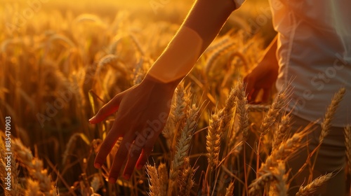 Golden Hour Serenity Person Embracing Wheat Field in Warm Light