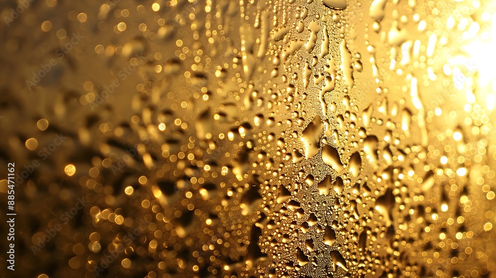 Golden Water Drops on Glass