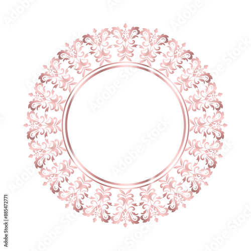 Round Wreath rose gold circular round ornament damask floral Abstract pattern, Classic Victorian traditional style, illustration Vintage Design, Floral frames, Mandala, Antique, Moroccan frame
