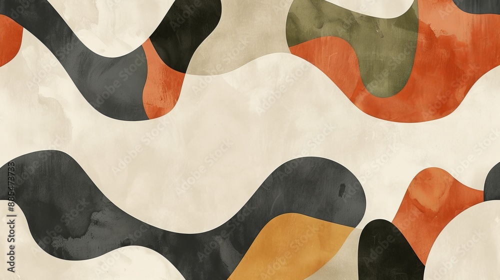 A minimalist wallpaper featuring abstract shapes in beige, terracotta, and olive green A minimalist wallpaper featuring abstract shapes in beige, terracotta, and olive green
