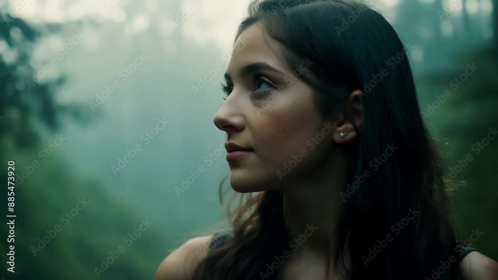 young, attractive woman gazing in a woodland young, attractive woman gazing in a woodland