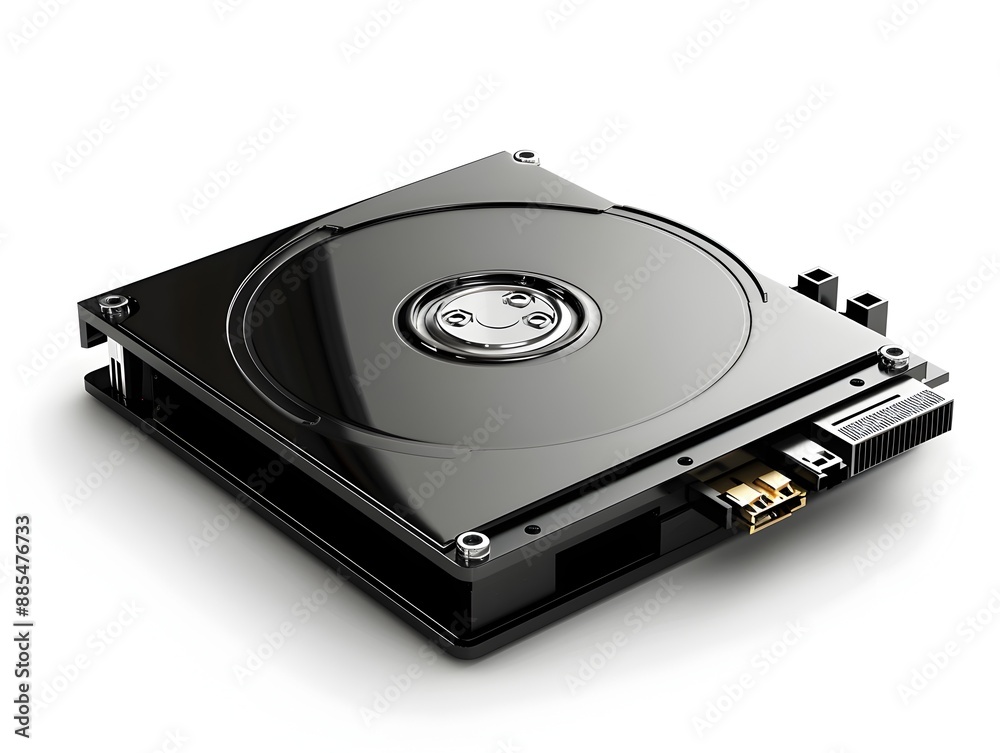 Sleek Black Hard Drive Isolated on Minimalist White Background Sleek Black Hard Drive Isolated on Minimalist White Background
