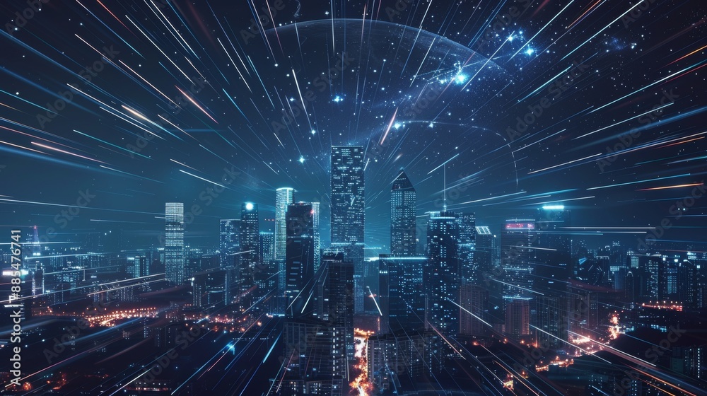 Starry Skyline Embracing the Future in a Celestial Cityscape Starry Skyline Embracing the Future in a Celestial Cityscape