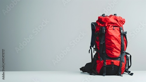 Vibrant Red Backpack Isolated on Plain Background for Outdoor Adventure and Travel