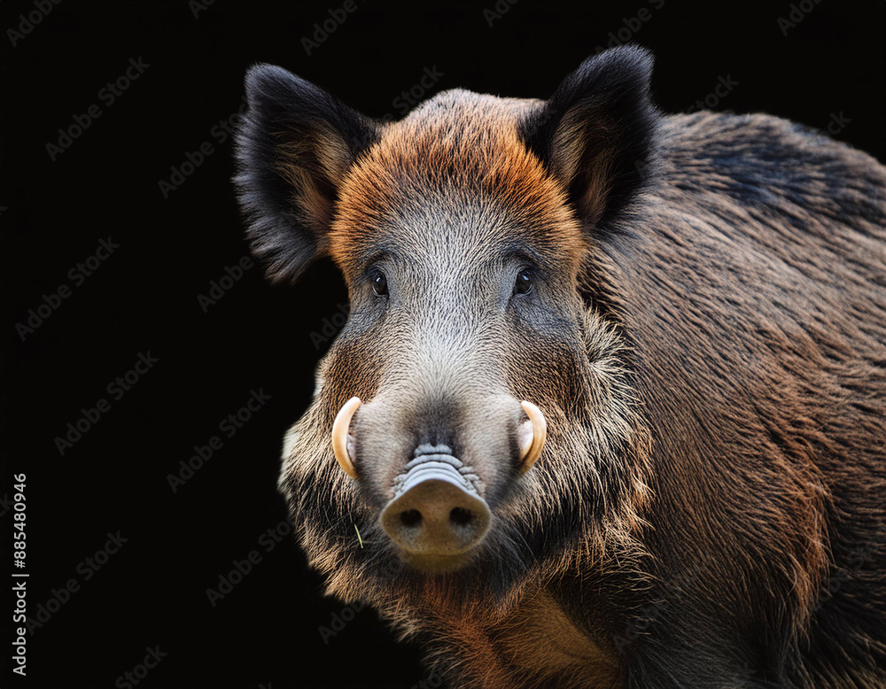 A wild boar with sharp tusks and keen eyes A wild boar with sharp tusks and keen eyes