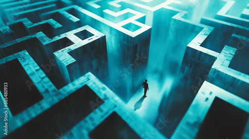 Businessman standing in front of a maze photo