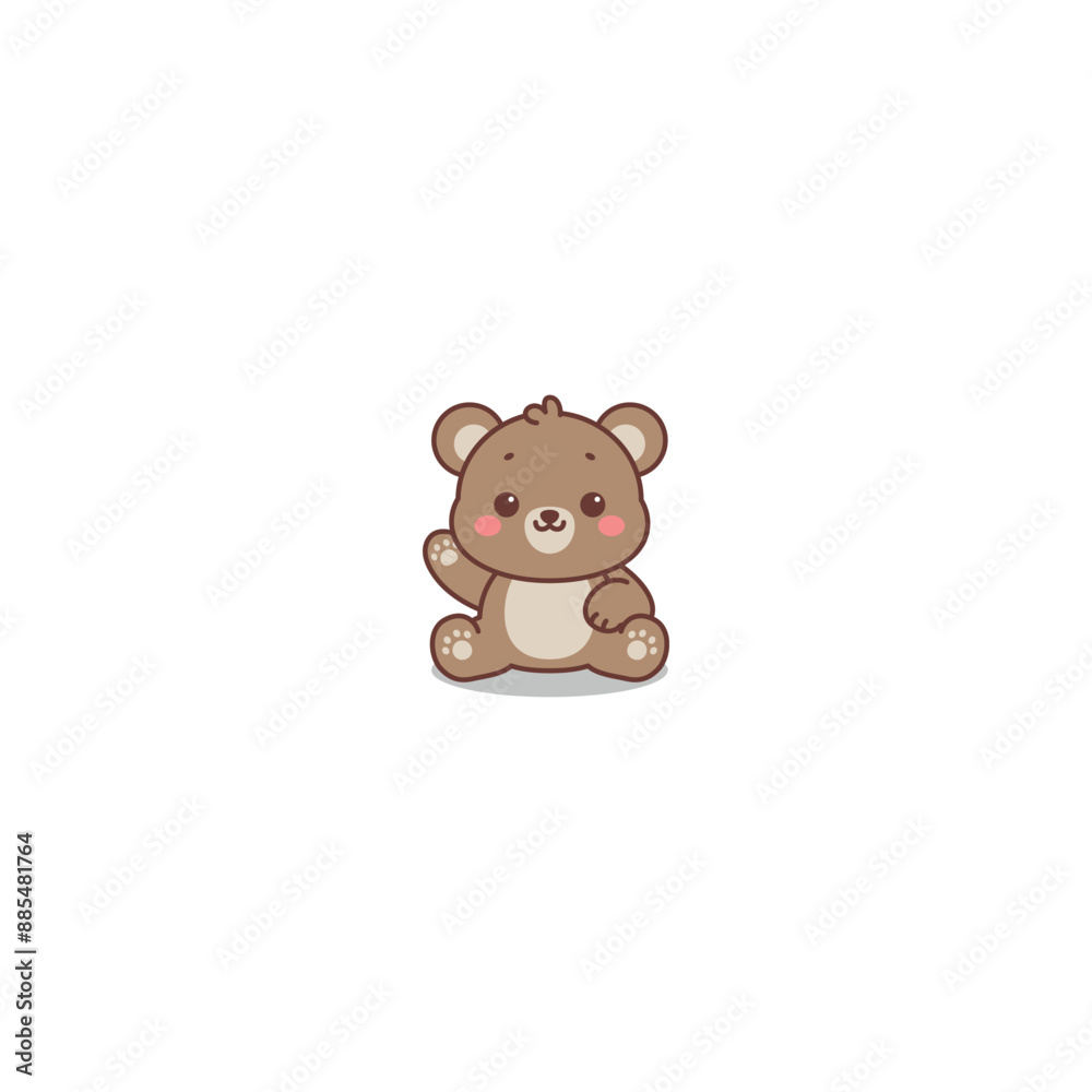 Cute bear sitting and waving paw cartoon, vector illustration Cute bear sitting and waving paw cartoon, vector illustration
