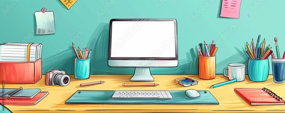 Optimized control solutions, flat design, front view, explore theme, cartoon drawing, colored pastel