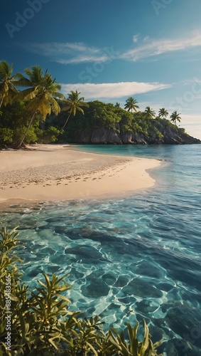 Relaxing tropical beach backdrop with sunbathing gea photo