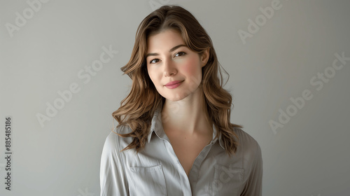 Natural Beauty Portrait of Young Woman with Soft Wavy Hair