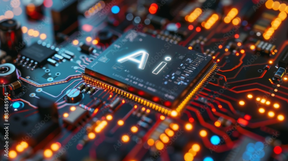 AI Chip on Circuit Board. AI Chip on Circuit Board.