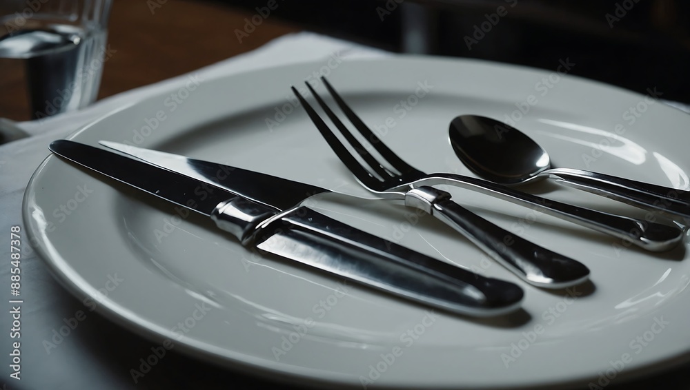 Restaurant table set with silverware fork and knife ready for a meal Restaurant table set with silverware fork and knife ready for a meal