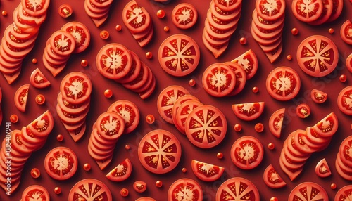  A background pattern of red tomato slices, wallpaper, , fresh, vegetable, food, ingredient, cooking, culinary, slices, pattern