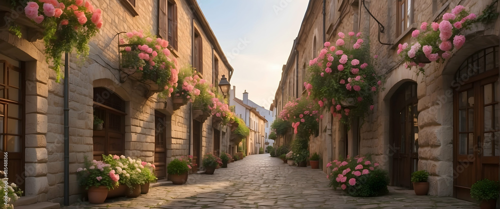 Fototapeta premium Mediterranean alley adorned with flowers