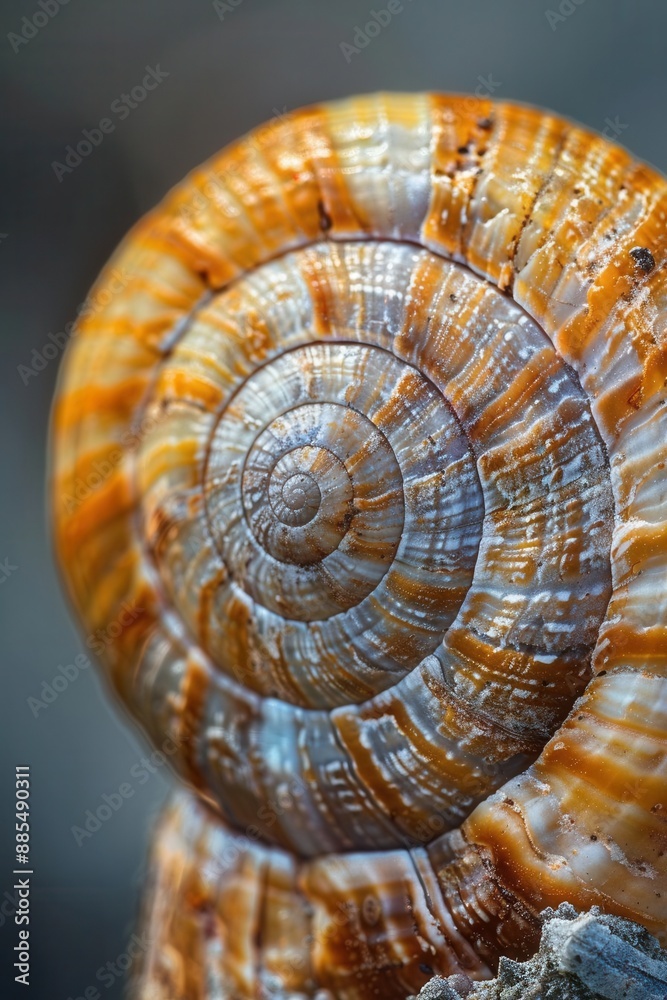 Macro shot of a snail shell, focusing on its unique spiral structure and detailed patterns, even and bright lighting Macro shot of a snail shell, focusing on its unique spiral structure and detailed patterns, even and bright lighting
