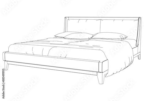 Bed Isolated on White Background. Line Graphics Icon, Vector Illustration for Furniture Concepts and Interior Design