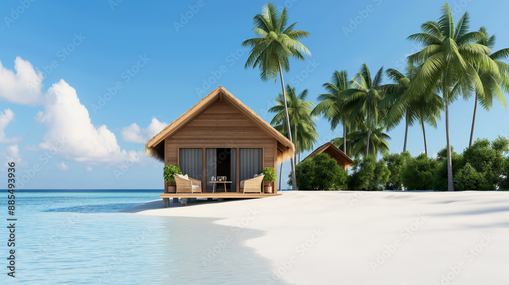 a beach hut tropical style small home with outdoor seating and table on the sand of an island a beach hut tropical style small home with outdoor seating and table on the sand of an island