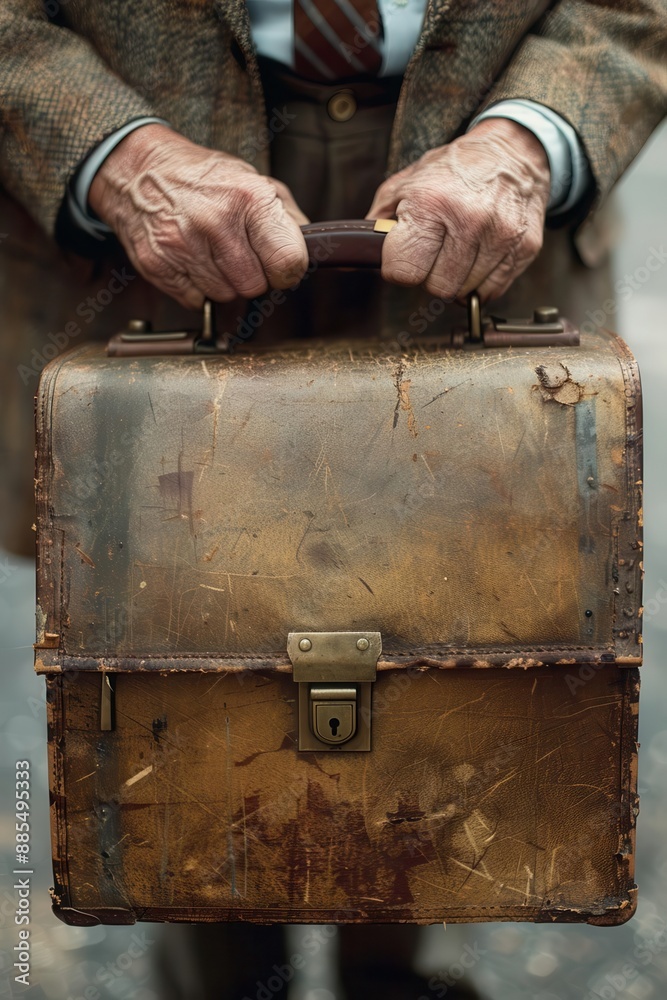 Closeup of businessman s hands holding a briefcase, blurred office background, professional and focused Closeup of businessman s hands holding a briefcase, blurred office background, professional and focused