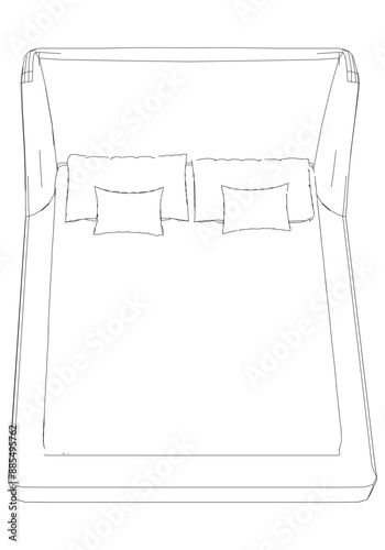 Vector Line Art Illustration of Bed. Modern Design with Clean Lines and Elegant Details, Ideal for Interior Decoration, Bedroom Concepts, and Furniture Illustrations