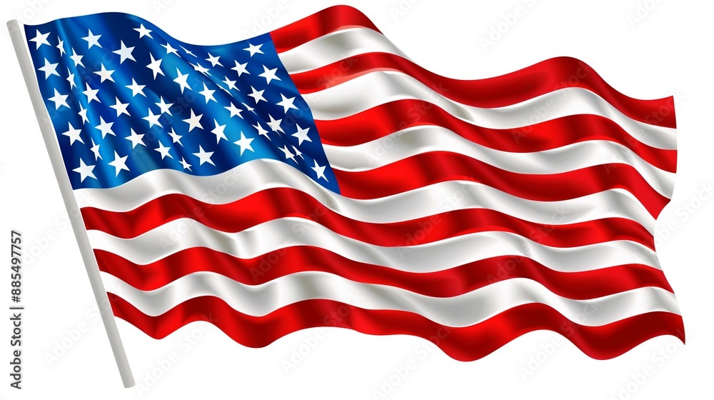 Fototapeta premium Waving American Flag with Red, White, and Blue Stripes, Stars, and Patriotic Symbol in Wind