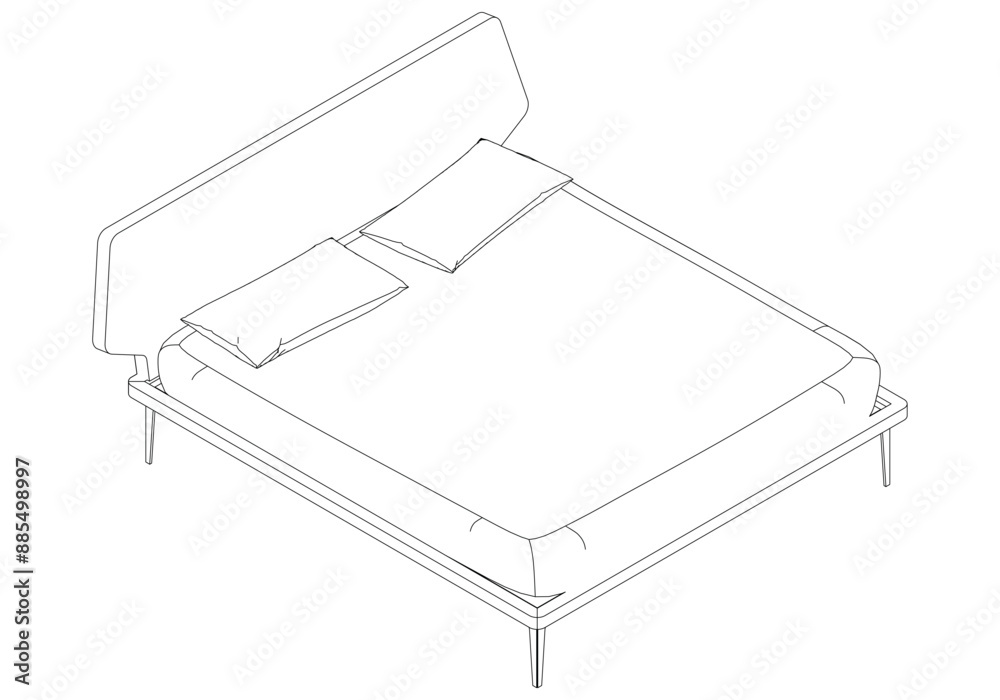 Vector Line Art Illustration of Bed. Modern Design with Clean Lines and Elegant Details, Ideal for Interior Decoration, Bedroom Concepts, and Furniture Illustrations Vector Line Art Illustration of Bed. Modern Design with Clean Lines and Elegant Details, Ideal for Interior Decoration, Bedroom Concepts, and Furniture Illustrations