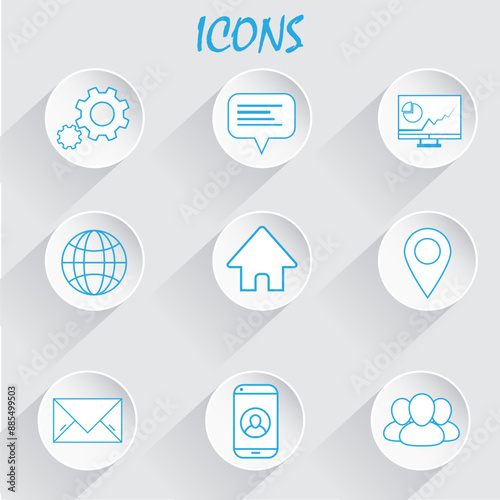 Wallpaper Mural Web icon set symbol. 9 style icon pack. Website set icon vector. Blue icon with white 3D background Torontodigital.ca